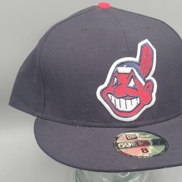Cleveland Indians 5950 New Era 100% Wool Fitted Hat Size 8 Pro Model Cooperstown - Picture 2 of 14
